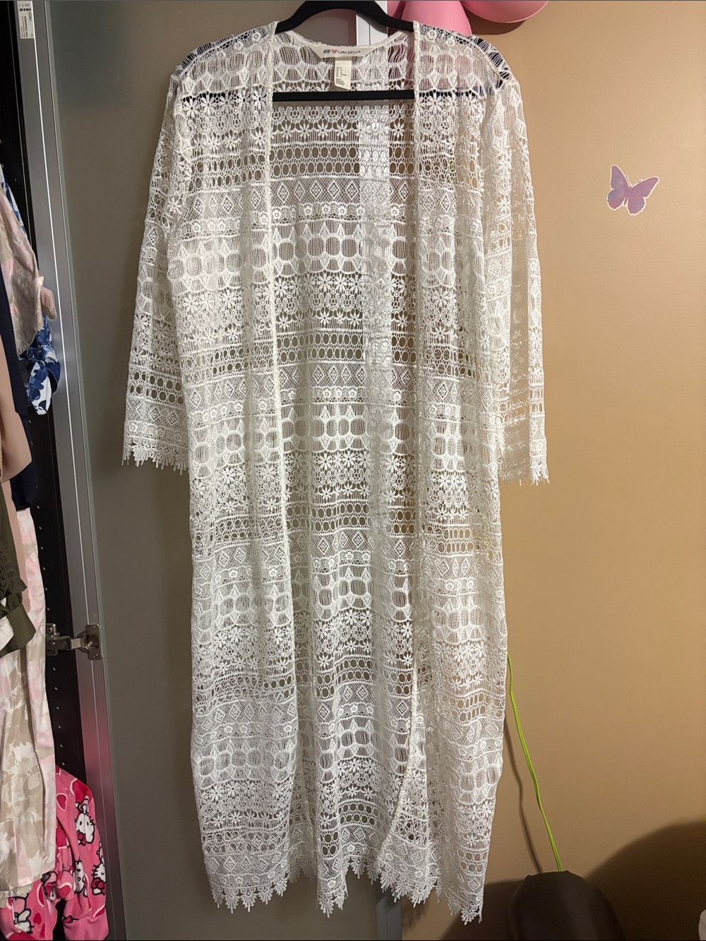 H&M x Coachella Limited Special Edition White Crochet Lace Throw Long Cardigan